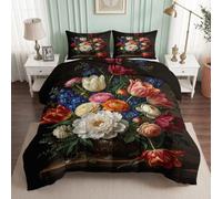 Couette 140x200 cm Floral Baroque, Couette Imprimée 4 Saisons | Couette Sans Housse pour Lit 1 Personne Vase Vintage, Duvet Réversible et Chaud, et 2 Taie d'oreiller 65x65 cm