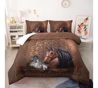Couette 140X200 Le Cheval Brun Couette Chaude, Édredon 200Gsm pour 4 Saisons, Imprimée en Microfibre pour Hiver Et Automne, Hypoallergénique, Literie