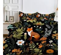 Couette 140x200 Renards Mignon, Couette Imprimée Animaux de la Forêt Couette 4 Saisons Couette 1 Personne, Edredon Fleur et Plante avec 1 Taie d'oreiller 65x65, Réversible Couette sans Housse, G&3