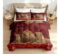Couette 140x200 Vintage Fleurs Edredon Réversible pour 1 Personne Animaux Lion Rose 4 Saisons Weich Imprimée Couette sans Housse Duvet et 2 Taies d'oreiller Cadeau Q-260