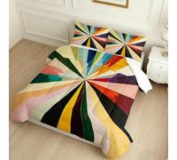 Couette 155 x 220 cm 4 Saisons Motifs de Lignes Abstraits pour Lit Double, Couleur Orange Couette Imprimée sans Housse en Microfibre Confortable avec 2 Taies d’Oreiller