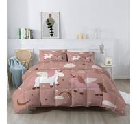 Couette 155 x 220 cm Imprimée 4 Saisons, Feuilles Couette Dessin Animé Illustration Animaux Licorne Nuages Sauvages Édredon Chaud et Léger, Rose Brun Douce Confortable Couettes Matelassée Double Face