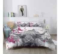 Couette 155 x 220 cm Imprimée 4 Saisons, Feuilles Couette Réaliste Esquisse Animaux Vache Fleurs Sauvages Édredon Chaud et Léger, Rose Gris Douce Confortable Couettes Matelassée Double Face