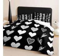 Couette 160x200 Edredon Couette Ete Duvet Edredon Duvet Édredon Couettes | Doux Confortable Polyester,Respirante Legere,4 Saisons Chaude Lavable,avec 2 Taies D'oreiller 50x75cm,Coeur Noir Blanc