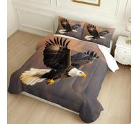 Couette 200 x 200 cm 4 Saisons Aigle à tête Blanche de Dessin animé Imprimée Brun Clair pour Lit 2 Personnes, Couette sans Housse avec 2 Taies d’Oreiller Lavable
