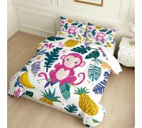 Couette 200 x 200 cm 4 Saisons Singe des Plantes Tropicales Parure de Lit 2 Personnes Vert Couette Microfibre Douce avec 2 Taies d’Oreiller Lavable