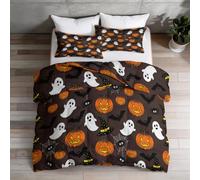 Couette 200 x 200 cm Beige Enfant Couette 4 Saisons, Fantôme Gothique Citrouille Visage Fantôme Tempérée Couette sans Housse, Halloween Edredon Anti Allergie pour Lit 2 Personne Microfibre