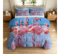 Couette 200 x 200 cm Couverture Respirante et Douce 4 Saisons - Onirique Élégant pour Lit 2 Personnes, Animal Flamant Rose - Édredon Réversible sans Housse avec 2 Taies d'oreiller