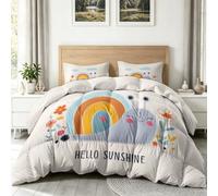 Couette 200 x 200 cm, Dessin Animé Graffiti Escargot Floral Nuage Imprimée pour 4 Saisons, Edredon Legere 2 Personnes en Microfibre, Jaune-Gris Couette sans Houss et 2 Taies d'oreiller 65x65 cm