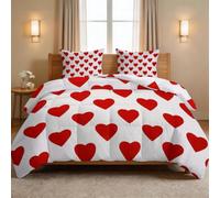Couette 200 x 200 cm Imprimée 4 Saisons, Couette sans Housse Moderne Minimaliste - Réversible Edredon Romantique Saint-Valentin Cœurs, Parure de Lit avec 2 Taies d'oreiller, pour Enfant Fille