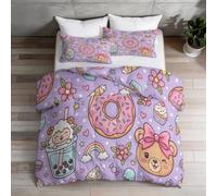 Couette 200 x 200 cm Violet Enfant Couette 4 Saisons, Panda Pois Donut Mignon Tempérée Couette sans Housse, Illustration De Dessin Animé Edredon Anti Allergie pour Lit 2 Personne Microfibre