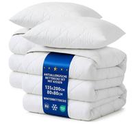 Couette 200x135 cm - edredon hiver Parure: 2 X Couette Blanche en Microfibre 135 x 200 cm avec 2 X Oreiller 80X80 cm Oeko-Tex