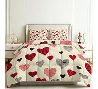 Couette 200x200 cm Abstrait Graffiti Cœurs Rouges Noirs, Couette Romantique 2 Personnes 4 Saisons Sans Housse, Parure de Lit Réversible en Microfibre Lavable avec 2 Taies d'Oreiller 65x65 cm