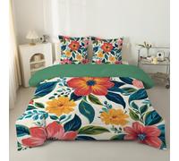 Couette 200x200 cm Fleurs rouges - Toutes Saisons Couette Réversible sans Houss Plantes vintage - Duvet 2 Personnes - Edredon Imprimée et 2 Taies d'oreiller 65x65 cm Forêt de feuillages verts C41