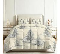 Couette 200x200 cm Paysage Alpin Botanique Pins, Couette Impressionniste 2 Personnes 4 Saisons Sans Housse, Parure de Lit Réversible en Microfibre Lavable en Machine avec 2 Taies d'Oreiller 65x65 cm
