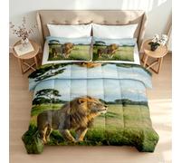 Couette 200x200 Imprimée Lion sans Housse Duvet Prairies Animaux Couette 3D Réversible 2 Personne Édredon Legere Chaude Lavable en Machine et 2 Taies d'oreiller Cadeau1y102