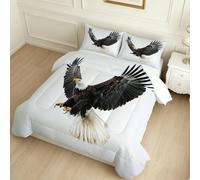 Couette 220 x 240 cm Aigle à tête Blanche de Dessin animé 4 Saisons pour Lit Double Brun Clair Édredon Imprimé sans Housse avec 2 Taies d’Oreiller 65x65 cm