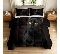 Couette 220 x 240 cm Enfant Chat Noir, Couette Imprimée 4 Saisons pour Lit 1 Personnes - Duvet Réversible Chaud Mignon Animaux Compagnie, Douce Édredon sans Housse et 2 Taie d'oreiller 65x65 cm