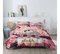 Couette 220 x 240 cm Imprimée 4 Saisons, Feuilles Couette Dessin Animé Mignon Animaux Paresseux Plantes Sauvages Édredon Chaud et Léger, Rose Brun Douce Confortable Couettes Matelassée Double Face