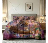 Couette 220 x 240 cm Imprimée Enfant - 4 Saisons, Couette 2 Personnes Fantaisie Fleurs, 2 Taies d'oreiller 65x65, Animaux Sauvages Tigre Edredon Douce Confortable Microfibre Douce sans Housse