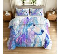 Couette 220 x 240 cm Imprimée Loup Attrape Rêve Boho, 4 Saisons Édredon Lit 2 Personnes pour Enfant - Blanc Réversible sans Housse, Style Bohème Couette avec 2 Taies d'oreiller, Lavable en Machine