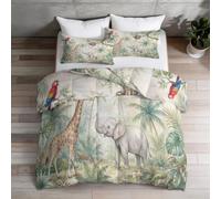 Couette 220 x 240 cm Vert Clair Enfant Couette 4 Saisons, Plante Tropicale Aquarelle Feuille Monstera Tempérée Couette sans Housse, Animal De La Jungle Edredon Anti Allergie pour Lit 2 Personne
