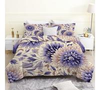 Couette 220x240 24 Saisons Floral Rétro, Couette Imprimée Plantes, Couette 2 Personne Édredon Lit 2 Personnes 220x240 cm avec 2 Taie d'oreiller 65x65, Réversible Couette Bohème Sans Housse -Ej41