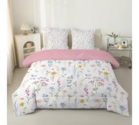 Couette 220x240 4 Saisons, Petites fleurs roses Sans Housse Réversible Légère Imprimée Tempérée Pour Lit 2 Personnes Renard, fleurs et feuilles - Edredon Duvet 240x220 ＋ 2 Taies d'oreiller Blanc C116