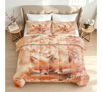 Couette 220x240 4 Saisons Style Japonais Fleurs De Cerisier Duvet 2 Personnes Douce Légère et Chaude Animaux Renard Rose Couette Imprimée Réversible Lavable Edredon avec 2 Taie d'oreillerQ134