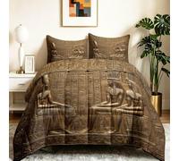 Couette 220x240 cm 4 Saisons Tradition, Réversible Couette imprimée Égypte Antique Runes, Brun Douce Lavable en Machine Parure de Lit 3 Pièces avec 2 Taie d'oreiller 65x65 cm