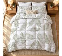 Couette 220x240 cm Chaude Sans Housse, Feuilles de palmier Imprimée, B8 | Couette 2 Personnes Vert olive avec Feuilles d’aréca, Hiver 400GSM, Épais et Moelleux, Édredon Réversible, 2 Taies d’oreiller