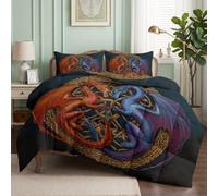 Couette 220x240 cm Fantaisie Mythologie Double dragon Imprimée 4 Saisons pour Lit 2 Personnes, Edredon Réversible Couette Legere, Super Doux Sans Houss et 2 Taies d'oreiller 65x65 cm- Nœud celtique