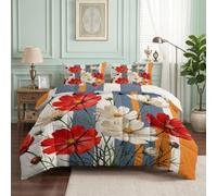 Couette 220x240 cm Imprimée Floral Chrysanthèmes, 2 Personnes | 4 Saisons Couette Réversible sans Housse - Chaude Coton Douce et Confortable Couverture Quilting avec 2 Taies d'oreiller