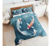 Couette 220x240 Imprimée Carpe Koï - 4 Saisons, Couette 2 Personnes Motif Carpe Asiatique Orientale Chinoise, 2 Taies d'oreiller 65x65, Décoration - Edredon Microfibre Douce sans Housse #g230