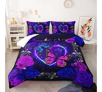 Couette 220x240 Papillons Gris Rose Couette Chaude 220x240 Polyester Couette Epaisse Edredon Duvet 4 Saisons Couette 240x220 Édredon Respirante Couette Chaude Couettes+2 Taies d'oreiller(50x75cm)