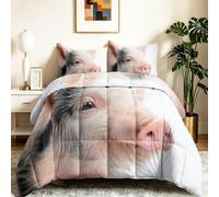 Couette 240 x 260 cm 4 Saisons, Champêtre Style Ferme Duvet 2 Personnes Douce Légère et Chaude, Couette Imprimée Réversible Animaux Petits Cochons Blocs De Couleur, Edredon avec 2 Taies d'oreiller