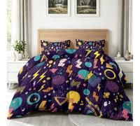 Couette 240 x 260 cm 4 Saisons, Couette Imprimée Géométrie Blocs De Couleur Pois Réversible pour Lit 2 Personnes - Duvet Douce Légère et Chaude - 2 Taie d'oreiller, Vintage Pop