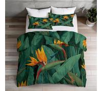 Couette 240x220 cm Imprimée Fleurs Feuilles Tropicales Feuilles de Palmier - Tropical Réversible Toutes Saisons avec 2 Taie d'oreiller 65x65 cm - 1 Personne, Lavable en Machine, Vert Jaune