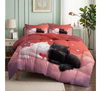 Couette 240x260 cm Mignon Animal domestique Chat Imprimée 4 Saisons pour Lit 2 Personnes, Edredon Réversible Couette Legere, Super Doux Sans Houss et 2 Taies d'oreiller 65x65 cm- Fantaisie Ciel étoilé