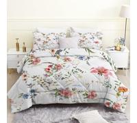 Couette 240x260 Imprimée Floral D'Été Couette 4 Saisons Blanc Couette sans Housse Couette 2 Personnes en Microfibre, Couette Réversible Ultra Douce Lavable en Machine