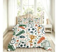 Couette 240x260 Imprimée Football Ludique 2 Personnes 4 Saisons | Couette sans Housse Trophées et étoiles Couverture Lavable Douce avec 2 Taie d'oreiller