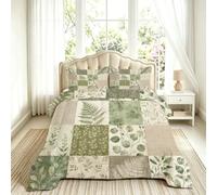 Couette 240x260 Imprimée Plantes Vertes 2 Personnes 4 Saisons | Couette sans Housse Style Pastoral de Ferme Couverture Lavable Douce avec 2 Taie d'oreiller
