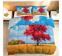 Couette 240x260cm Grand Arbre Chalet De Campagne Couette sans Housse 4 Saisons, Couettes Imprimée Réversible Ultra Douce pour Enfant Adulte Chambre Decoration, Lavable Machine