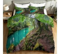Couette 260 x 240 cm Été en Microfibre, 2 Personnes, Nature Rustique Campagnard Paysage Forêt Rivière Légère Couette pour Adulte, Enfant et Adolescent, Doux Respirant Lavable Couverture, Multicolore