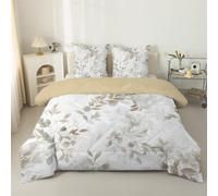 Couette 260x240 cm Feuilles vintage Sans Housse Imprimée Tempérée Pour Lit 2 Personnes Réversible Légère, Style minimaliste - Edredon Duvet 240x260 avec 2 Taies d'oreiller Impression marron C122