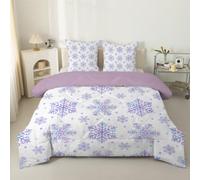 Couette 260x240 cm Flocons de neige violets Sans Housse Imprimée Tempérée Pour Lit 2 Personnes Réversible Légère, Champêtre vintage - Edredon Duvet 240x260 ＋ 2 Taies d'oreiller Impression de Noël C74