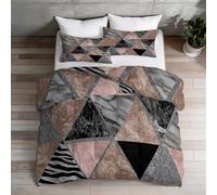 Couette 260x240 cm Imprimée Texture marbrée Triangles Motif zèbre - Abstrait Réversible Toutes Saisons avec 2 Taie d'oreiller 65x65 cm - 1 Personne, Lavable en Machine, Rose Noir