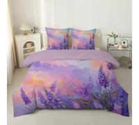 Couette 260x240 cm Lavande violette Sans Housse Imprimée Tempérée Pour Lit 2 Personnes Réversible Légère, Plantes vintage - Edredon Duvet 240x260 avec 2 Taies d'oreiller 65x65 Impression végétale C55
