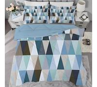 Couette 260x240 cm Motifs Géométriques Bleu Vert, Duvet Réversible et Chaud Assemblage de Blocs de Couleur, Couette 240x260 Imprimée 4 Saisons Édredon sans Housse et 2 Taie d'oreiller 65x65 cm sm1332