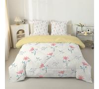 Couette 260x240 cm Petites fleurs roses Sans Housse Imprimée Tempérée Pour Lit 2 Personnes Réversible Légère, Branches fleuries vertes - Edredon Duvet 240x260 avec 2 Taies d'oreiller 65x65 Jaune C19